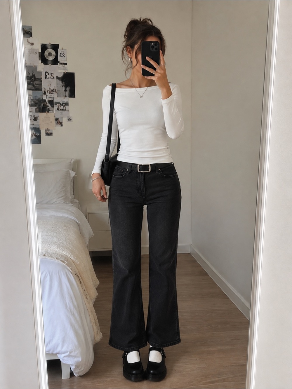 Women's White Boatneck Long-Sleeve Top